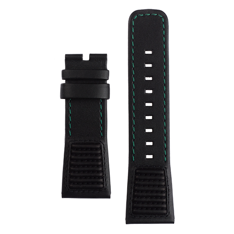 STRAP, Leather, Black with green stitching (P3/05)