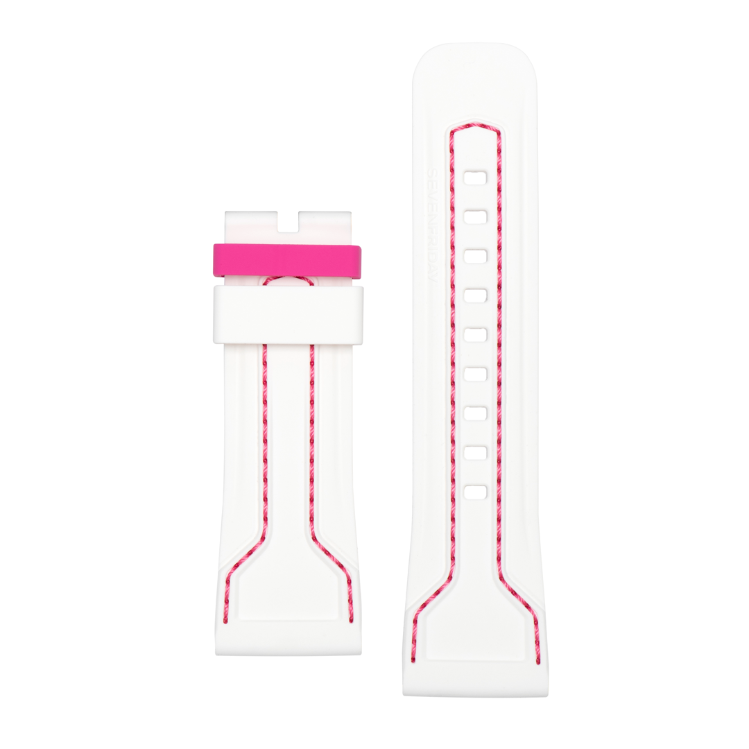 STRAP, Silicone, white, pink stitching (M3/03 Rocketbyz)